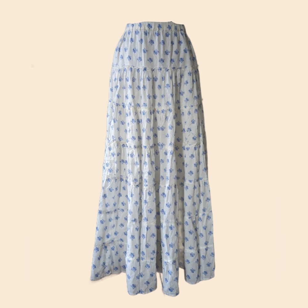 Ralph Lauren Denim & Supply Ivory and Blue prairie cotton maxi skirt xs flowy